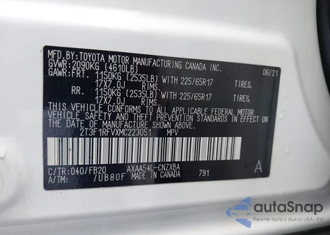 2021 Toyota Rav4 Le z USA, uszkodzony, nr VIN 2T3F1RFVXMC223051